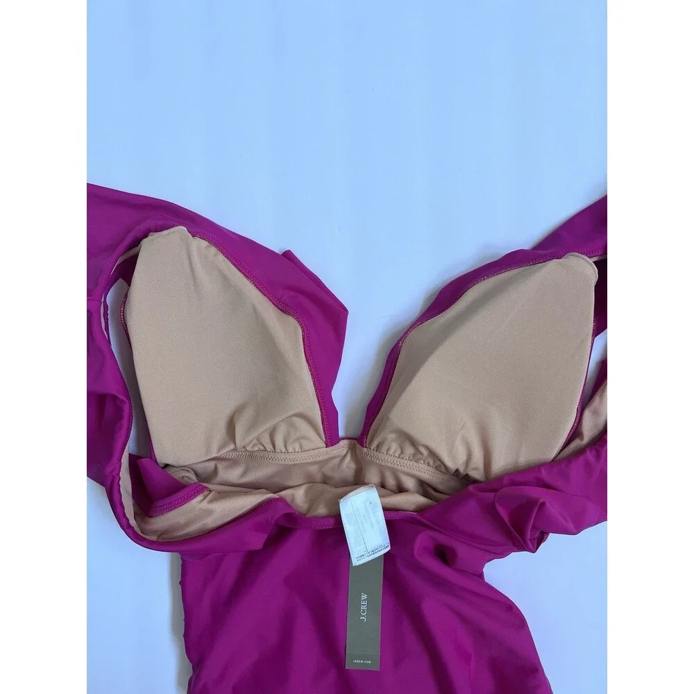 J.Crew Ruched Ruffle Size 8 One Piece Swimsuit Radiant Fuchsia Vacation Resort - Picture 6 of 11